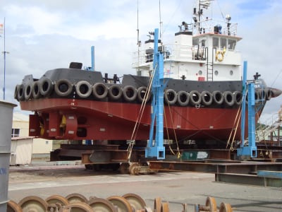 Extensive driveline (Propellers and shafts, and engine re alignment work) after the tug went on a reef in New Caledonia